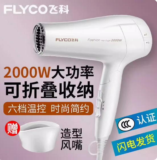 飞科电吹风官方正品无声吹风机家用负离子护发大风力2200w折叠